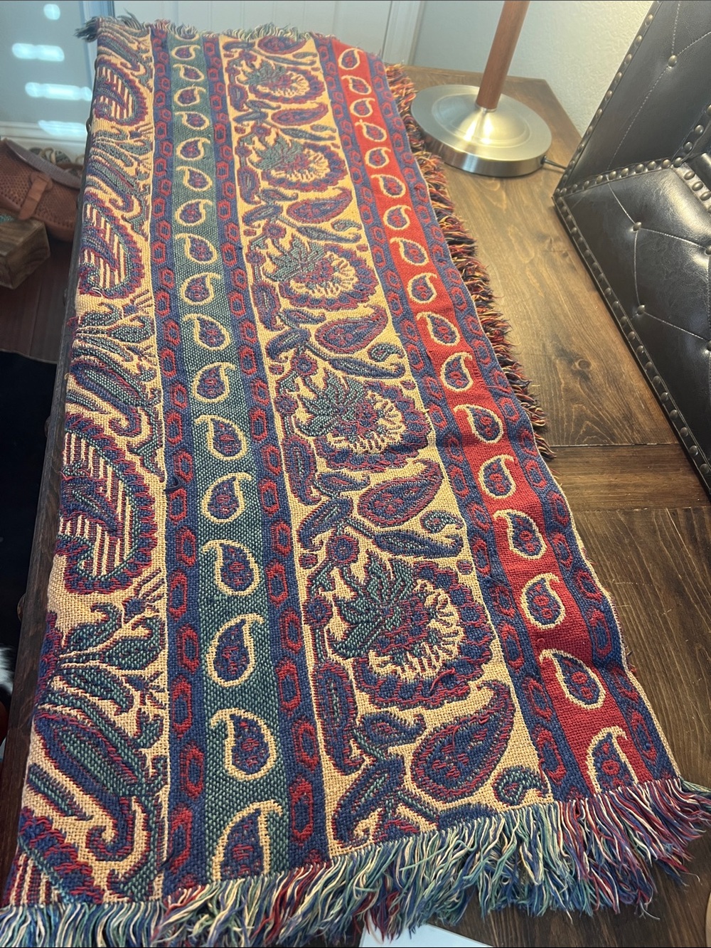 Boho Vintage Western Floral Woven Throw Blanket - Red, Yellow, Green & Blue - Picture 2 of 5